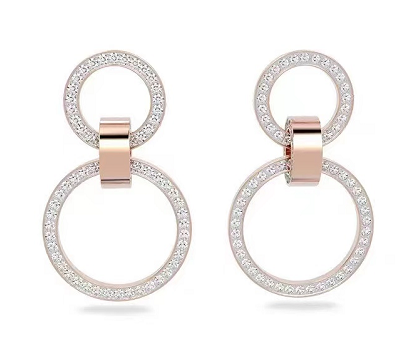 Aretes Swarovski Hyperbola Doble Aro Oro Rosa