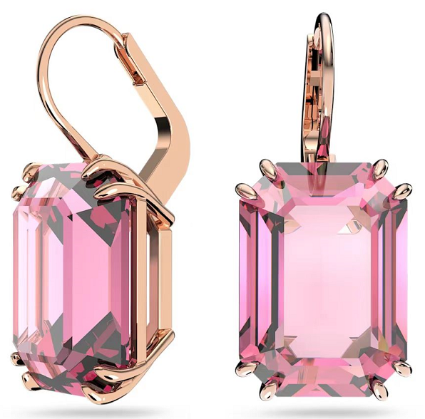 Aretes Swarovski Cristal Rosa Corte Esmeralda Oro Rosa