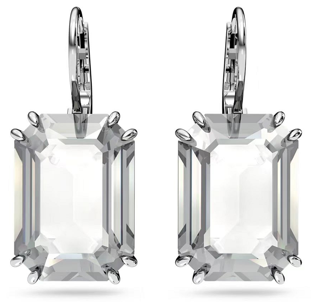 Aretes Swarovski Cristal Blanco Corte Esmeralda Rodio