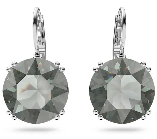 Aretes Swarovski Solitario Cristal Gris Redondo