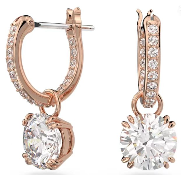 Aretes Swarovski Aro Pavé y Cristal Colgante Oro Rosa