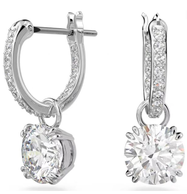 Aretes Swarovski Aro Pavé y Cristal Colgante Rodio