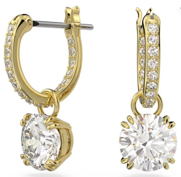 Aretes Swarovski Aro Pavé y Cristal Colgante Dorado