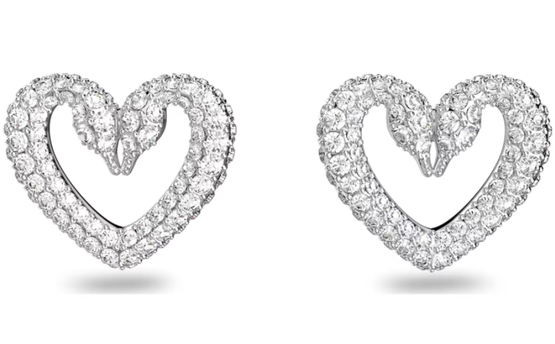 Aretes Swarovski corazón calado cristal blanco rodio