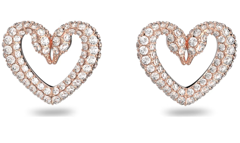 Aretes Swarovski corazón calado cristal blanco oro rosa
