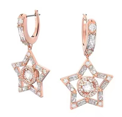 Aretes Swarovski aro estrella halo oro rosa