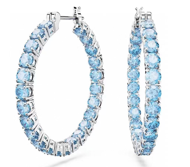 Aretes Swarovski Aro Grande Cristales Azules
