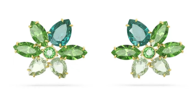 Aretes Swarovski Flor Verde y Turquesa