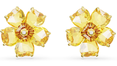 Aretes Swarovski Flor Cinco Pétalos Amarillo