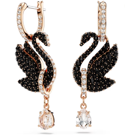 Aretes Swarovski Cisne Negro Oro Rosa