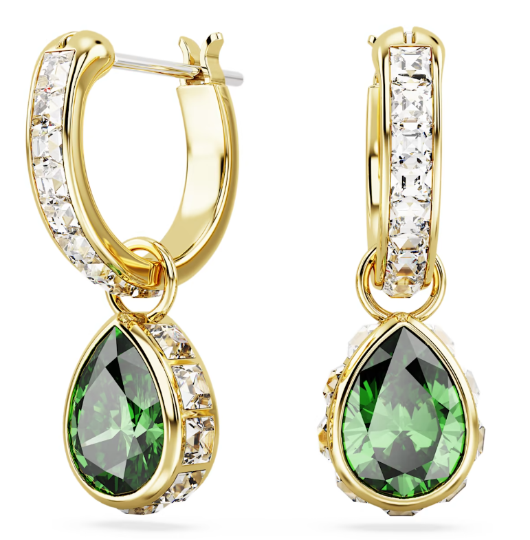 Aretes Swarovski Aro Baguette y Gota Verde