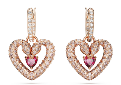 Aretes Swarovski Corazón Doble Pavé Oro Rosa
