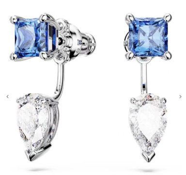 Aretes Swarovski Jacket Cuadrado Azul y Gota Blanca