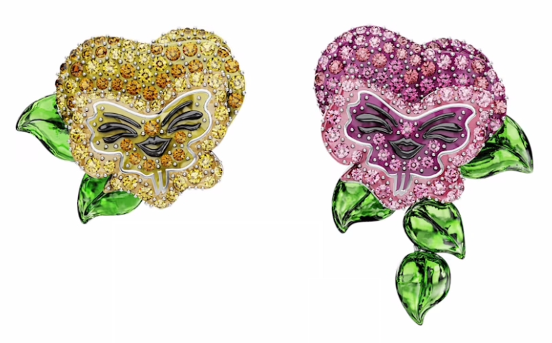 Aretes Swarovski Flor Pensamiento Bicolor