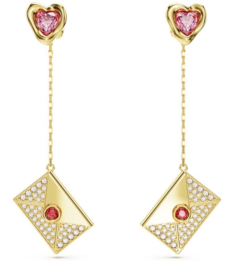 Aretes Swarovski Sobre y Corazón Tono Dorado