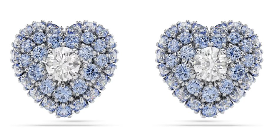 Aretes Swarovski Corazón Cristal Azul Racimo
