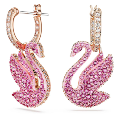 Aretes Swarovski Swan Cisne Rosa Aro Oro Rosa