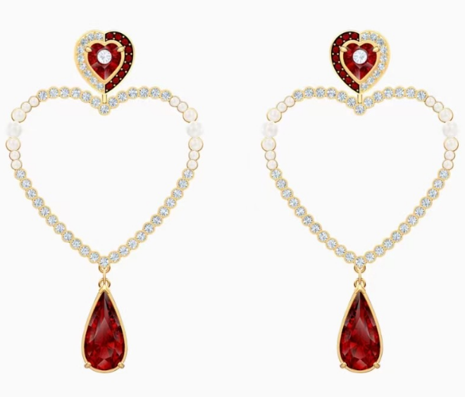 Aretes Swarovski Corazón Calado Gota Roja