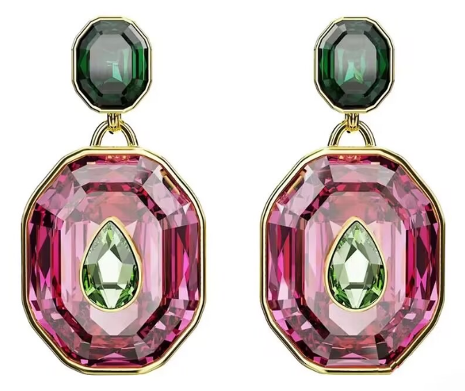 [E277] Aretes Swarovski Millenia Octagonal Rosa y Verde