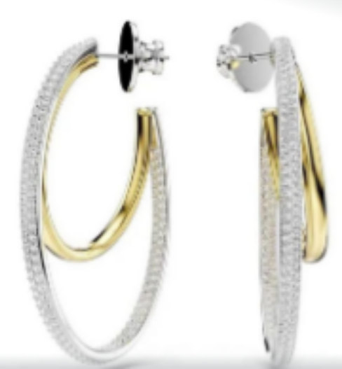 Aretes Swarovski Doble Aro Bicolor Dorado