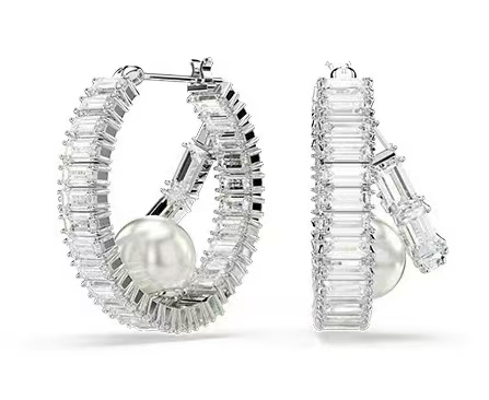 Aretes Swarovski Aro Baguette y Perla