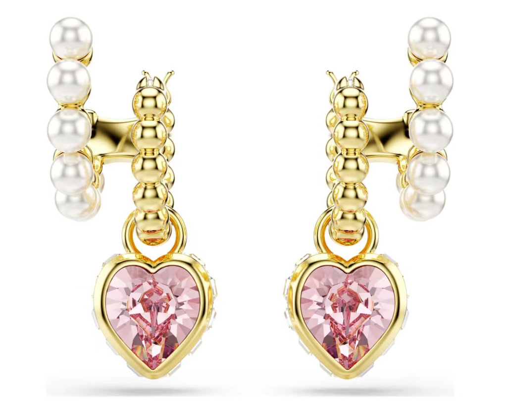Aretes Swarovski Corazón Rosa Aro de Perlas