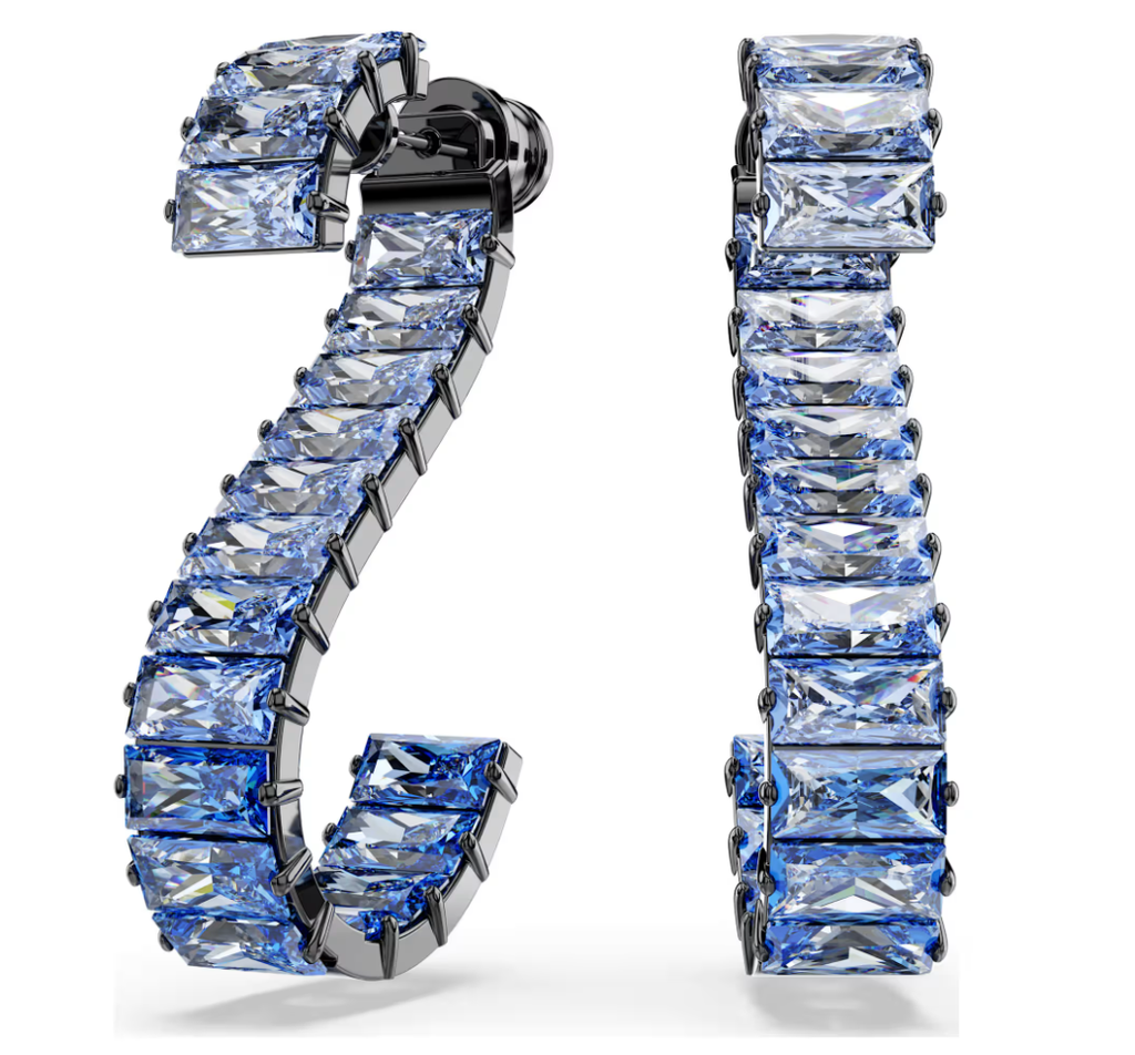 Aretes Swarovski Matrix Baguette Azul Rodio Negro