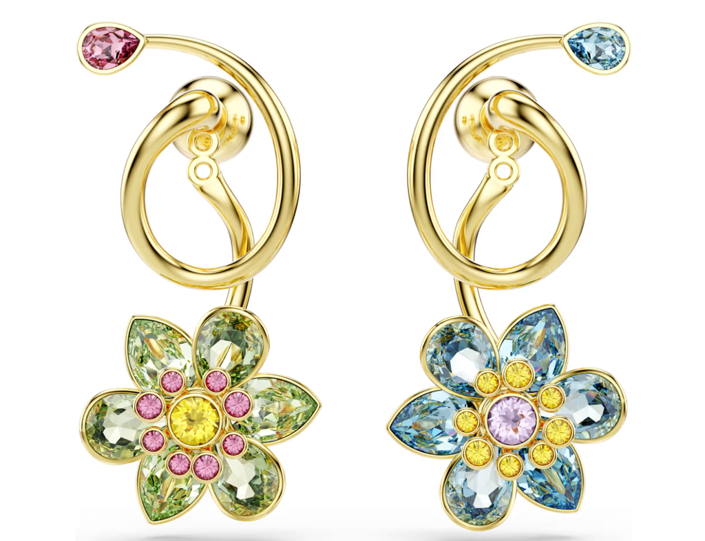 Aretes Swarovski Idyllia Flor Verde y Celeste