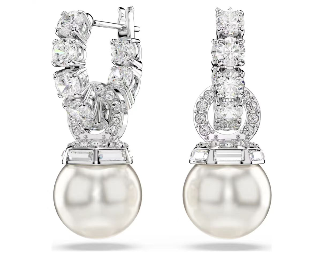 Aretes Swarovski Aro con Perla Colgante Blanco