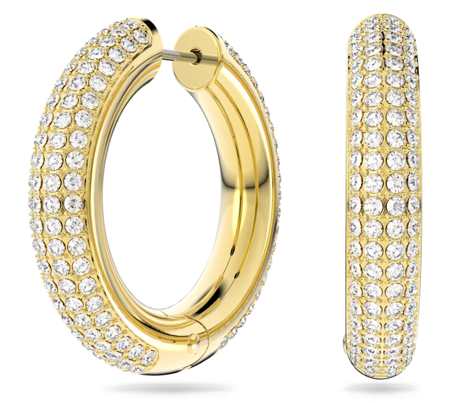 Aretes Swarovski Aro Grueso Pavé Blanco Dorado
