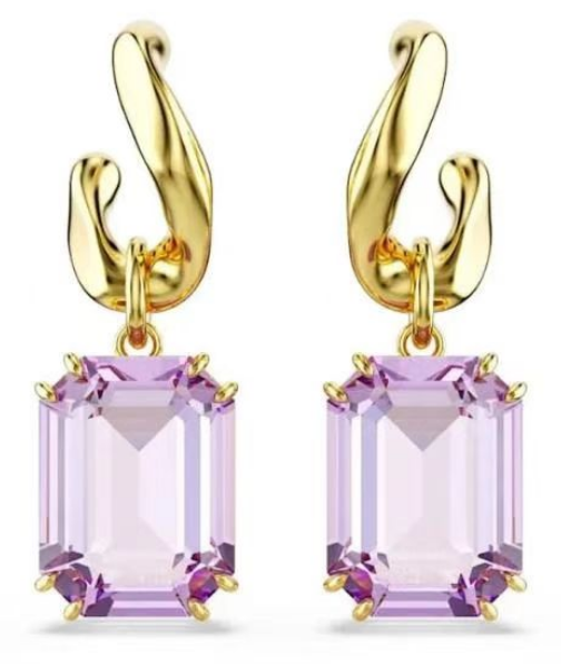Aretes Swarovski Dextera Esmeralda Lila Enlace Torcido