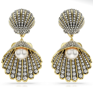 Aretes Swarovski Concha Marina Dorada con Perla