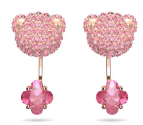 Aretes oso pavé rosa con dije de flor