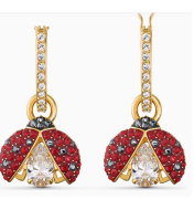 Aretes Swarovski Mariquita Colgante Dorado