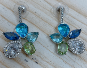 Aretes Swarovski Racimo Cristales Azul y Verde