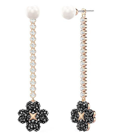 Aretes Swarovski Perla y Trébol Negro