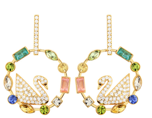 Aretes Swarovski Swan cisne multicolor oro