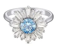 Anillo Swarovski girasol cristal azul baguettes