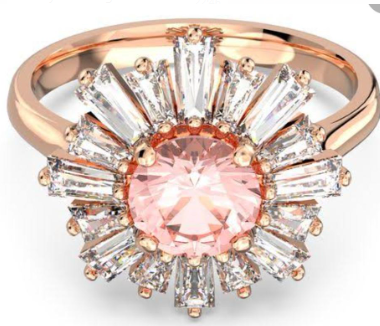 Anillo Flor Solar Cristal Rosa Tono Oro Rosa