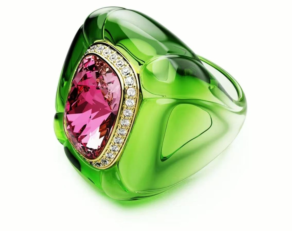 Anillo Swarovski Cristal Fucsia en Resina Verde