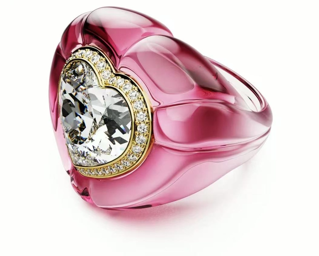 Anillo Swarovski Corazón Blanco en Resina Rosa