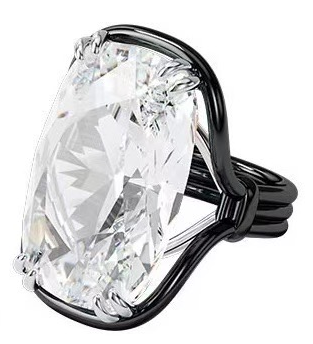 Anillo Swarovski Solitario Asimétrico Rodio Oscuro