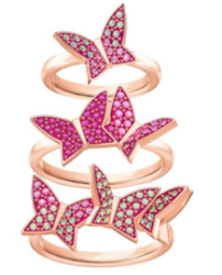 Set 3 Anillos Swarovski Mariposa Pavé Rosa