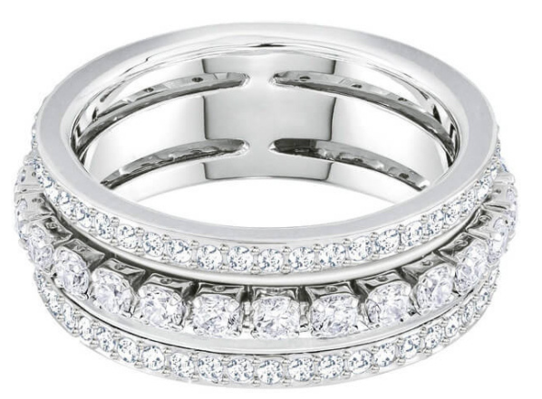 Anillo Swarovski triple hilera pavé rodio talla #6