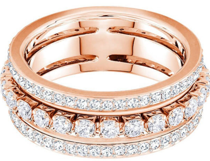 Anillo Swarovski triple hilera pavé oro rosa talla #8