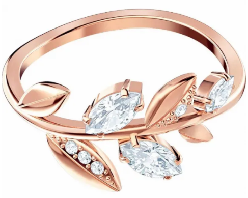 Anillo Swarovski ramas de hojas oro rosa talla #7