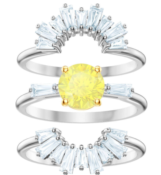 Set 3 anillos Swarovski rayos de sol cristal amarillo talla #6