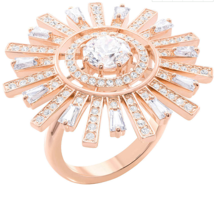 Anillo Swarovski medallón rayos de sol oro rosa talla #7