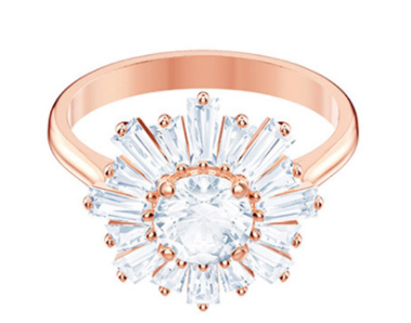 Anillo Swarovski sol cristal blanco oro rosa talla #7