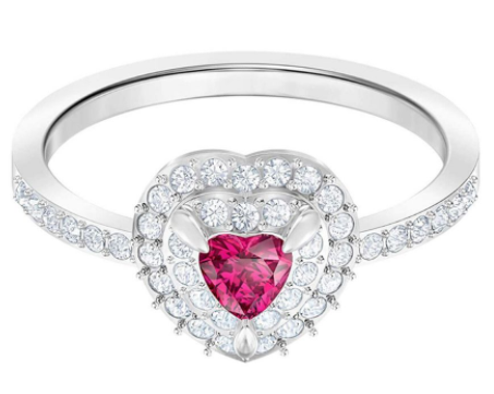 Anillo Swarovski corazón fucsia halo rodio talla 6
